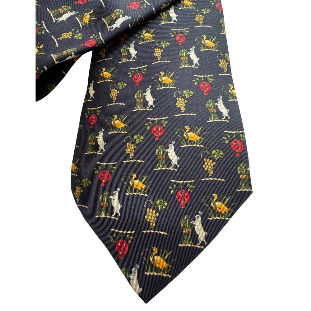 Salvatore Ferragamo Silk Tie Bunny and Duck Black